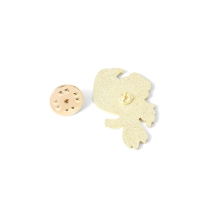 Golden crow bird brooch with rose design showing the back pin and butterfly clutch fastener
