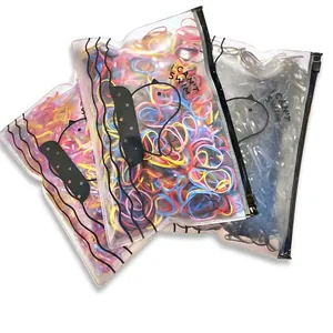 Elastic baby hair ties in a clear zipper bag with 2500 pieces of colorful rubber bands