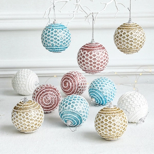 Christmas Ball Ornaments Glitter Foam Mesh Texture Hanging Baubles For Tree Holiday Party Home Decorative Pendants
