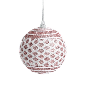Rose gold Christmas ball ornament with white mesh grid texture and sequins