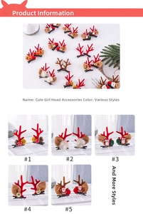 Close-up of festive Christmas reindeer antler hair clips with bells and pinecone accents