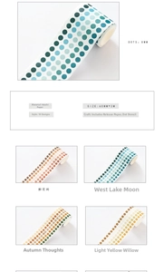 Detail of 60mm washi tape showing 8mm gradient dots and different color style options