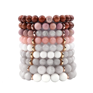 Natural Stone Beaded Bracelet With Wood And Alloy Spacers Bohemian Style Elastic Energy Crystal Jewelry For Women