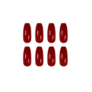 Glossy jelly blood red long ballet press-on nails set with shiny resin finish