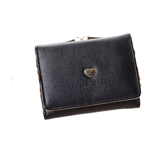 Black litchi pattern tri-fold wallet with gold heart buckle and Sweet Dream print