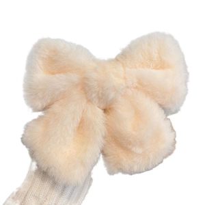 Plush cream white oversized bow hair clip with soft faux fur texture for women and girls