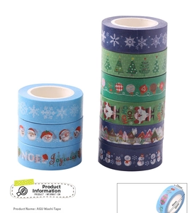 Detail of Christmas washi tape with snowflake and Santa patterns, 15mm width size