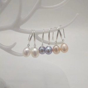 Three pairs of natural freshwater pearl earrings in white, lavender, and pink on S925 hooks