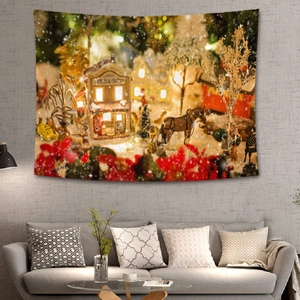 Weihnachtlicher Wandteppich mit leuchtender Winterlandschaft für gemütliche Deko im Wohnzimmer