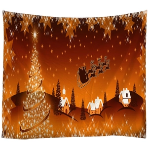 Tapisserie de Noël avec sapin étoilé et traîneau de Père Noël sur fond orange dégradé