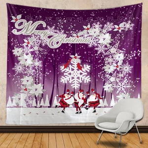 Detail of purple Christmas tapestry with Merry Christmas text and Santa Claus silhouette