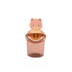Detail of bear wall mount toothbrush holder with drainage holes in brown finish
