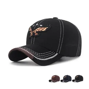 Baseball Cap Eagle Embroidery Stars Contrast Stitching Vintage Cotton Blend Adjustable Outdoor Sun Hat For Men Women