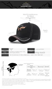 Size chart for adjustable eagle embroidery baseball cap with 55-60cm head circumference