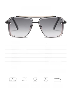 Detailed technical specification table showing HD metal sunglasses dimensions and weight