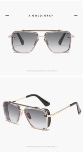 Detail of steampunk square metal sunglasses with side mesh and gold gray gradient lenses
