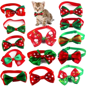 Christmas Pet Bow Tie Adjustable Dog Cat Collar Snowflake Santa Pattern Festive Holiday Grooming Neckwear Accessories