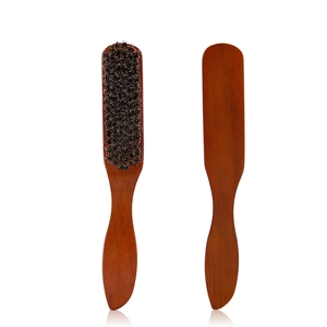 Men's wooden beard brush with wild boar bristles for barber styling and grooming