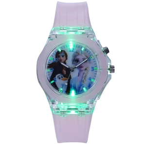 Pink Frozen themed luminous children's digital watch with glowing silicone strap