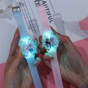Detail showing LED luminous effect on Frozen themed silicone watches for children