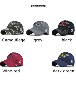 Color display of washed cotton USA baseball caps in five classic distressed shades