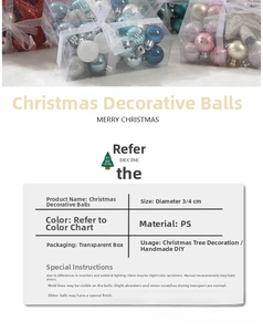 Close-up of assorted Christmas ball ornaments in matte and glitter finishes in clear boxes