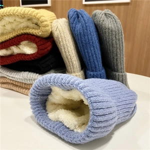 Winter Warm Fleece Lined Knitted Beanie Hat For Men Women Thickened Acrylic Ribbed Soft Skull Cap Outdoor Cold Weather Accessory