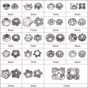 Assorted vintage silver DIY flower bead caps in multiple sizes for jewelry making