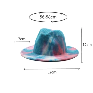 Dettaglio cappello Fedora tie-dye a tesa piatta con tesa da 7cm e corona 56-58cm