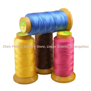 Detail of 12-strand colorful polyester braided threads in royal blue, gold and rose pink