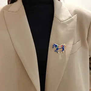 Broche Cheval En Émail Mignon Épingle Alliage Licorne Doré Bleu Foncé Accessoires De Mode Rétro Pour Femmes Filles