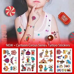 Circus Carnival Cartoon Temporary Tattoos Waterproof Skin Decals Colorful Animal Clown For Kids Birthday Party Favors