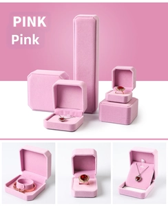 Pink velvet jewelry gift boxes set with octagonal design for rings and necklaces