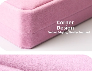 Macro shot of pink velvet jewelry box showing fine stitching and soft texture details