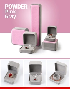 Pink and grey velvet jewelry box set for rings, necklaces and bracelets display