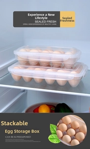 Stackable transparent plastic egg storage box with lid for refrigerator organization
