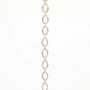 Polished gold plated copper oval link chain with embossed texture for DIY jewelry making