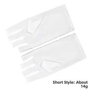 Korte witte UV-bescherming manicure handschoen detail weegt circa 14g voor nagelzorg