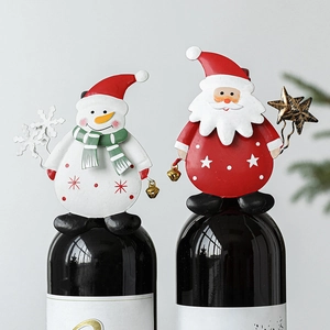 Christmas Wine Bottle Topper Decoration Painted Iron Metal Santa Claus Snowman With Bells Stars Festive Table Decor