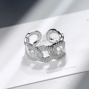 Sparkling S925 silver micro-pave chain ring with adjustable open band for women