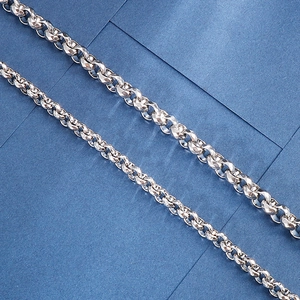Polished silver stainless steel faceted round pearl chain necklace for DIY jewelry making