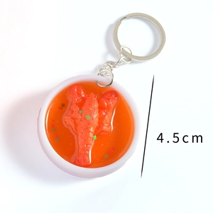Creative PVC miniature lobster bowl keychain pendant with silver metal ring, 4.5cm diameter