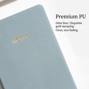 Blue A6 pocket notebook with premium litchi grain PU leather and gold NOTES stamping