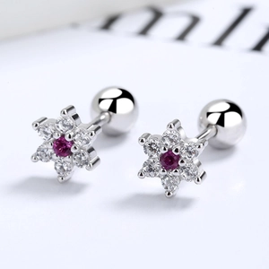 925 silver snowflake screw back stud earrings with zircon floral star for women