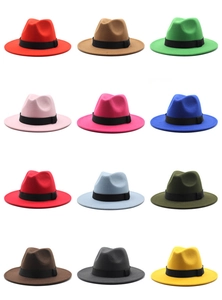 Matrix display of wide brim wool fedora hats in twelve various classic colors