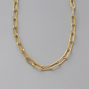 Heavyweight gold paperclip chain necklace for women made of durable titanium steel