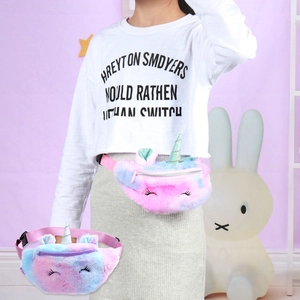 Cute unicorn plush crossbody bag for girls with pastel rainbow gradient and adjustable strap