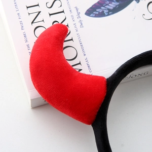 Red plush devil horns headband for Halloween party hair accessories with soft velvet texture