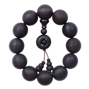Bracelet mala en bois d'ébène naturel avec 13 perles polies et pompon décoratif