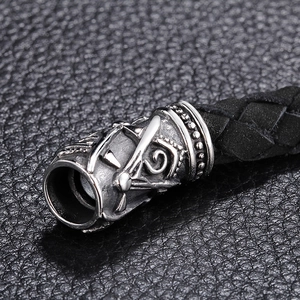 Männer Freimaurer Totem Edelstahl Lederarmband mit Magnetverschluss in Schwarz